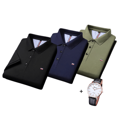 Kit of 3 French Style Polo Shirts + Free Watch