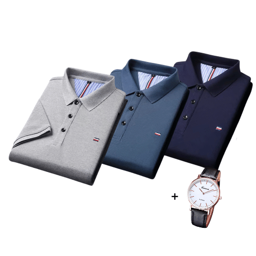 Kit of 3 French Style Polo Shirts + Free Watch