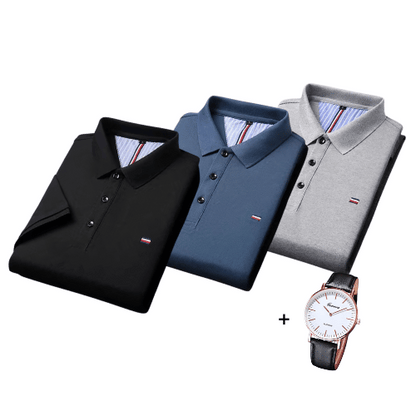 Kit of 3 French Style Polo Shirts + Free Watch