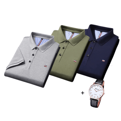 Kit of 3 French Style Polo Shirts + Free Watch