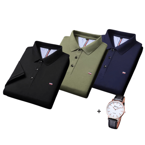 Kit of 3 French Style Polo Shirts + Free Watch