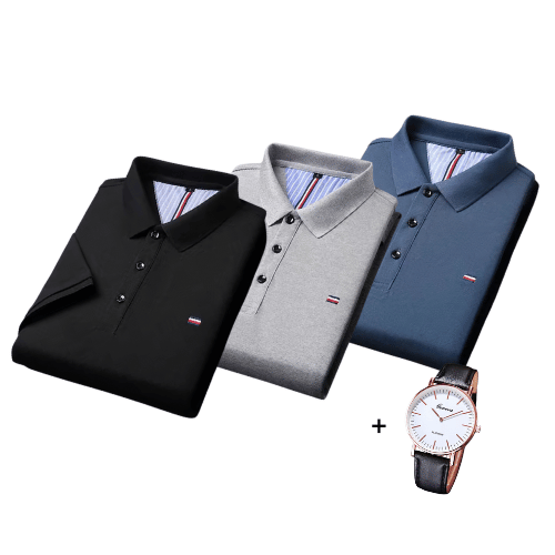 Kit of 3 French Style Polo Shirts + Free Watch