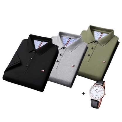 Kit of 3 French Style Polo Shirts + Free Watch